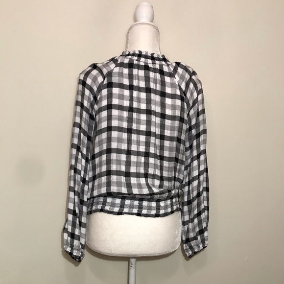 Anthropologie Cloth and Stone Gingham Plaid Black White Peasant Blouse Top Small - Picture 7 of 9